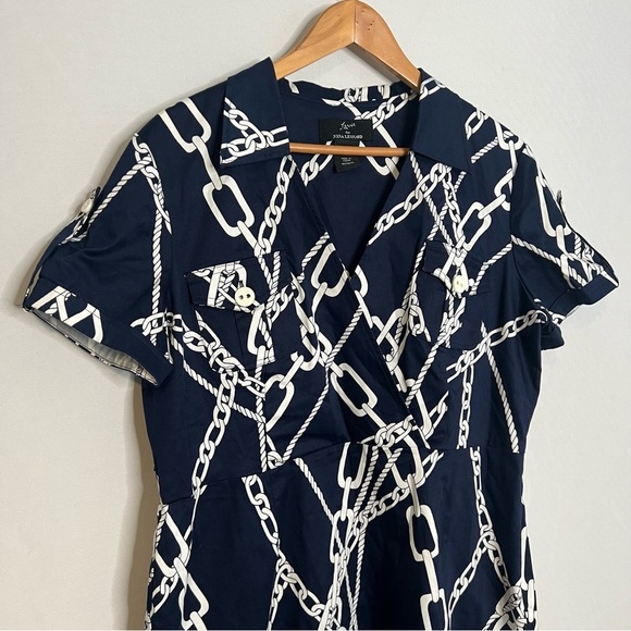 Lennie for Nina Leonard Cotton-Blend Chain-Print Nautical Dress. Size 16. - Picture 6 of 16